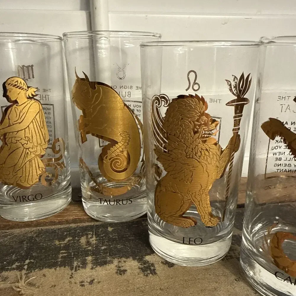 Vintage Glass Zodiac Tumblers 22k Gold Astrology